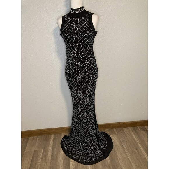 Windsor Prom Homecoming Pageant Dress Small Black Bodycon Mermaid Beaded Halter - Picture 8 of 12